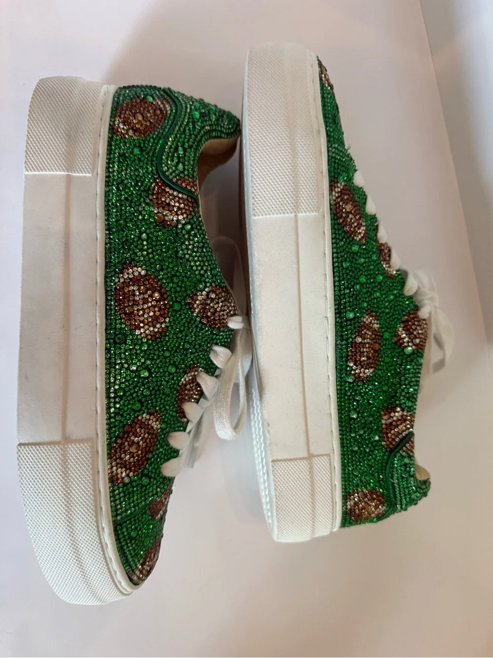 Betsey Johnson Green Crystal Football-Print Platform Sneakers